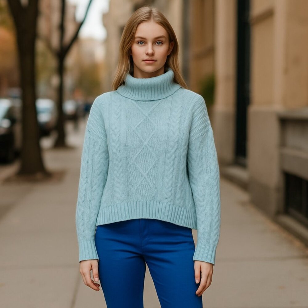 NWT SANCTUARY Mod Cable Stitch Turtleneck Sweater Blue